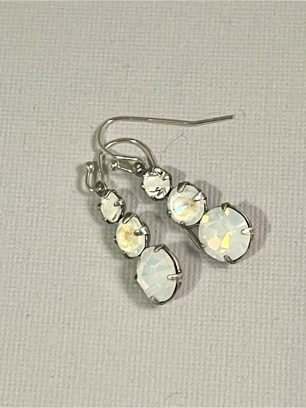 Vintage Moonstone Earring Opal Antique Silver dangle ivory cream rhinestone
